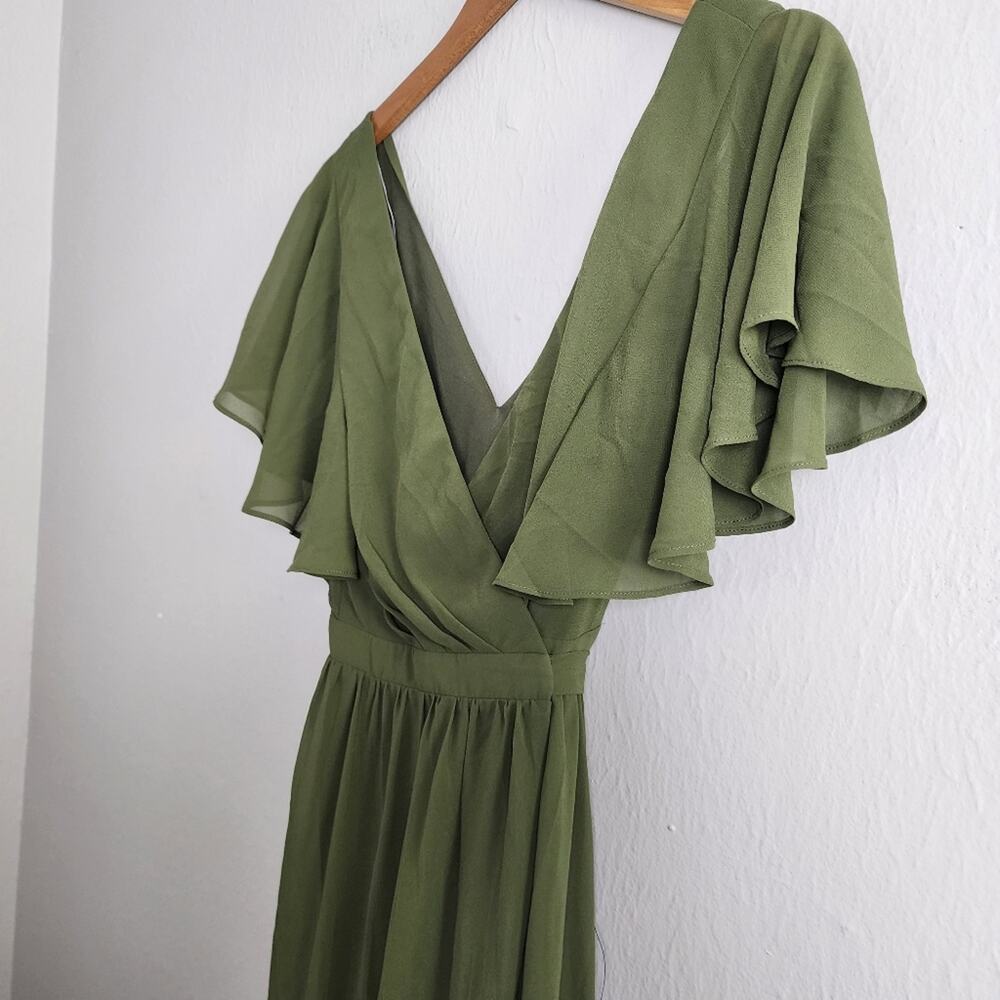Lulus Convincing Grace Green Flutter Sleeve Wrap Maxi Dress Small Wedding Guest - Picture 4 of 10
